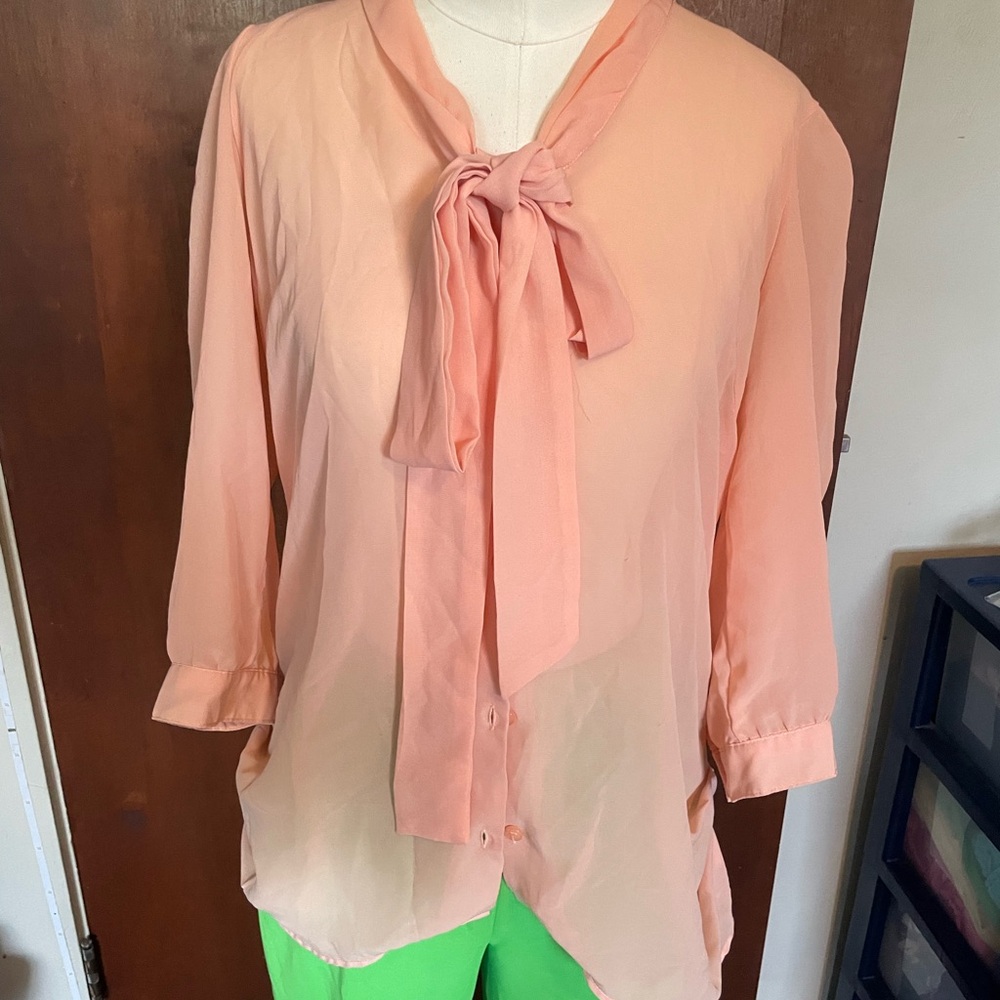 Peach Blouse with Bow Detail